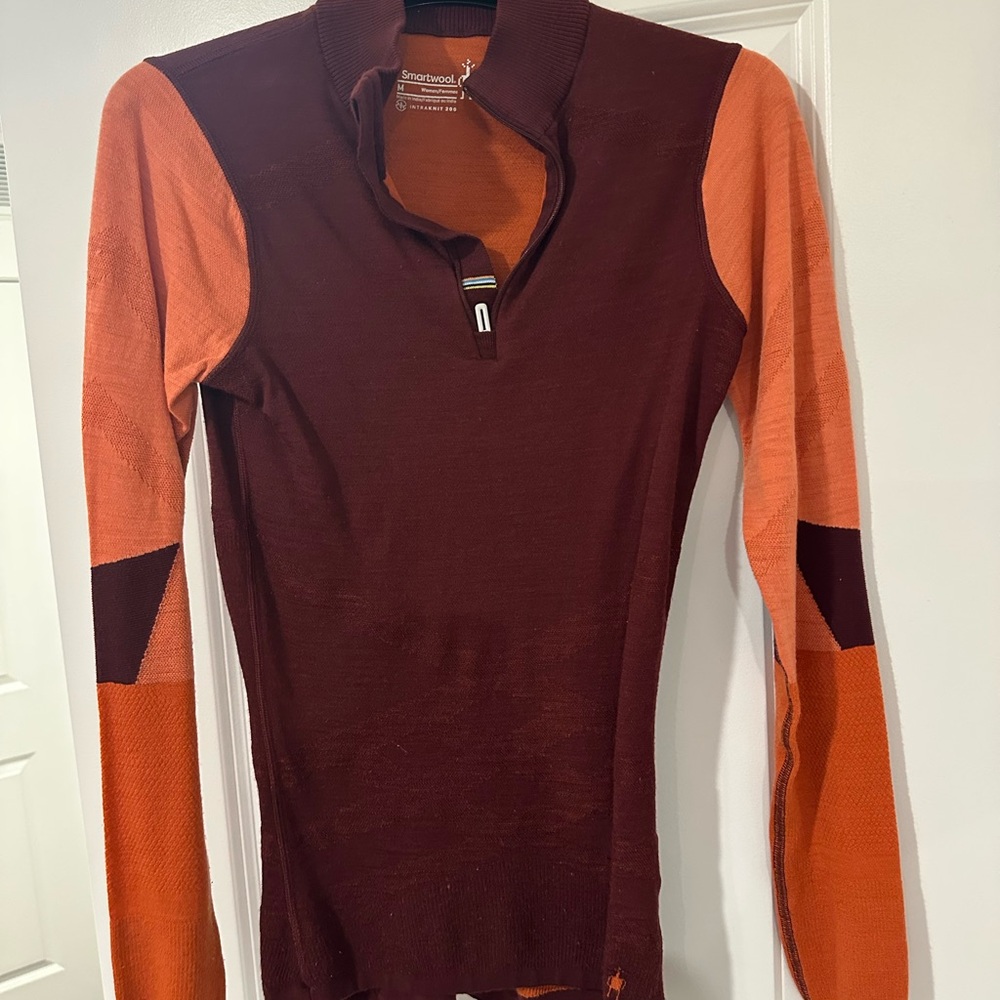 Smartwool Women's Long Sleeve Base layer - Burgundy and Orange